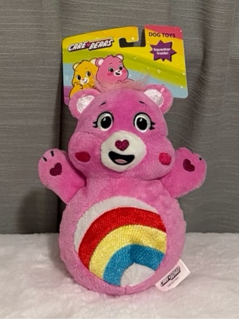 Care Bears Cheer Bear Plush Bumpy Ball Dog Toy with Squeaker Roll & Bounce fun!